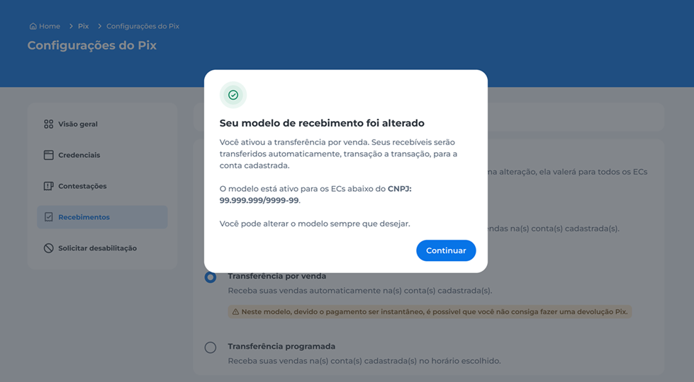 sucesso transferência por venda no site