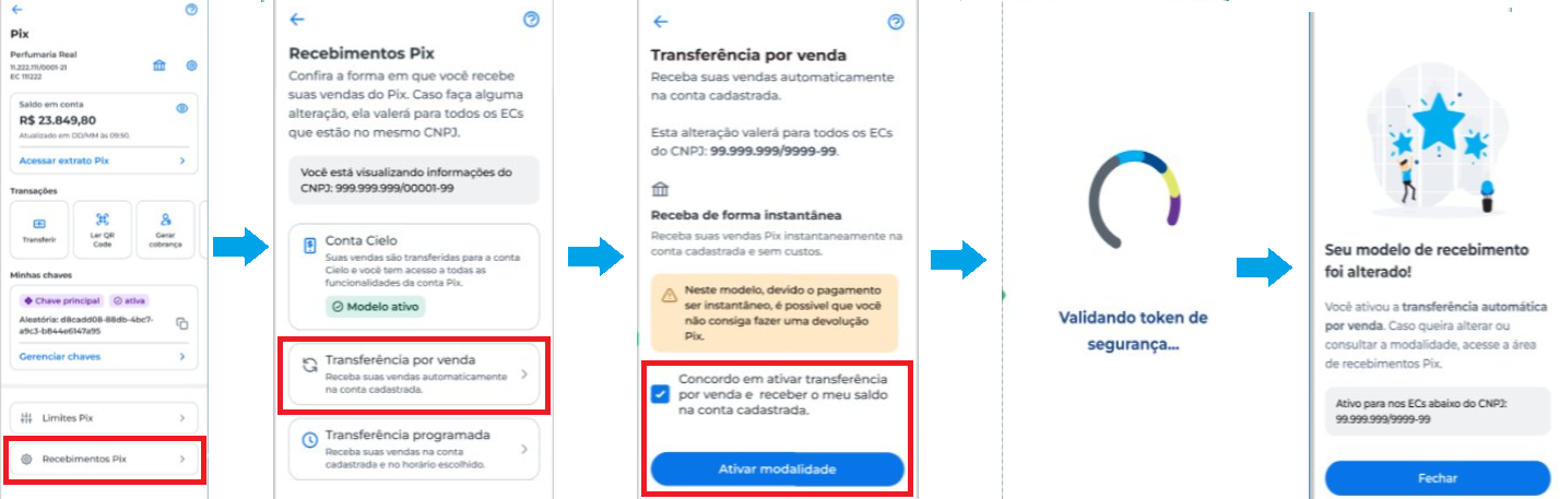 fluxo de transferência por venda no app