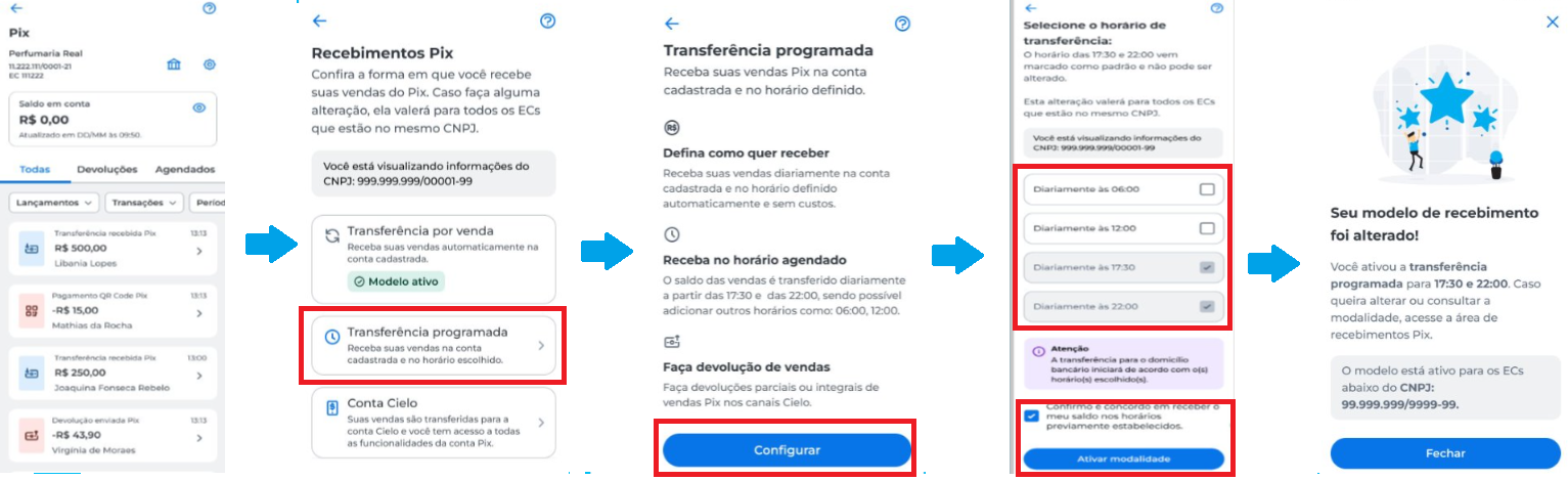 fluxo de transferência programada no app