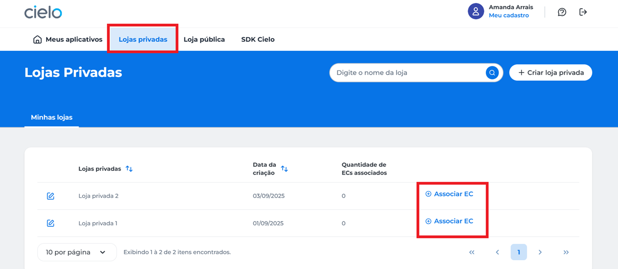 Associar EC a loja privada
