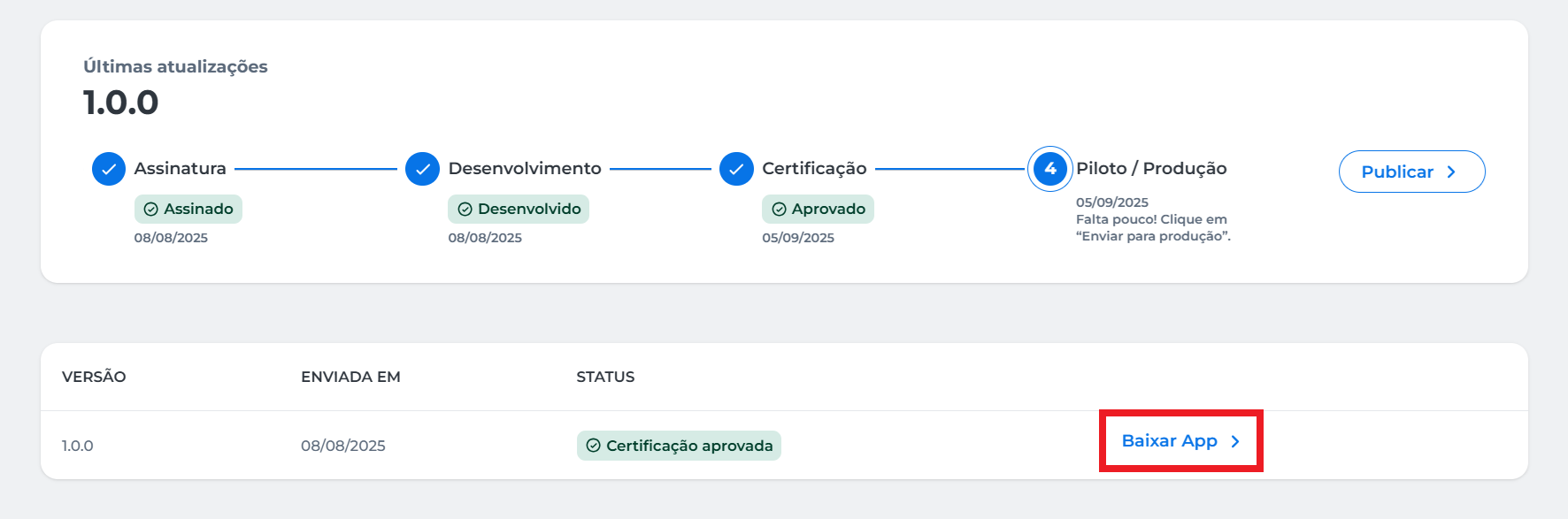 Baixar app para teste