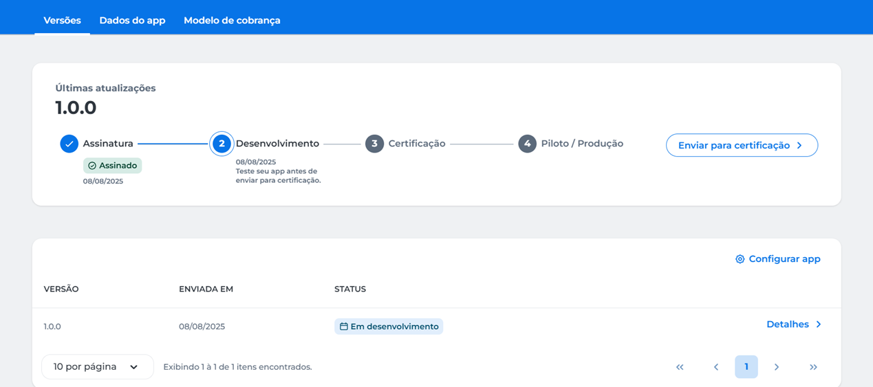 Status de um app