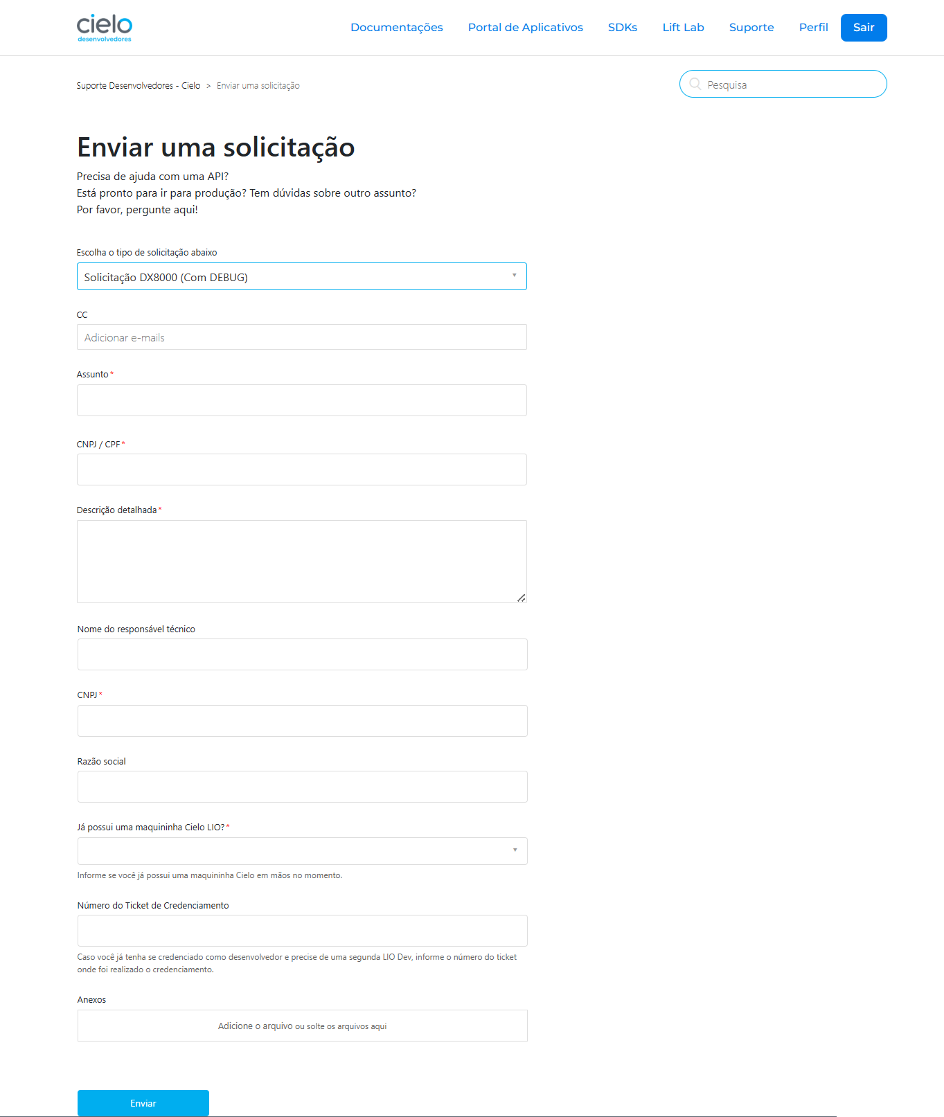 formulário de solicitação