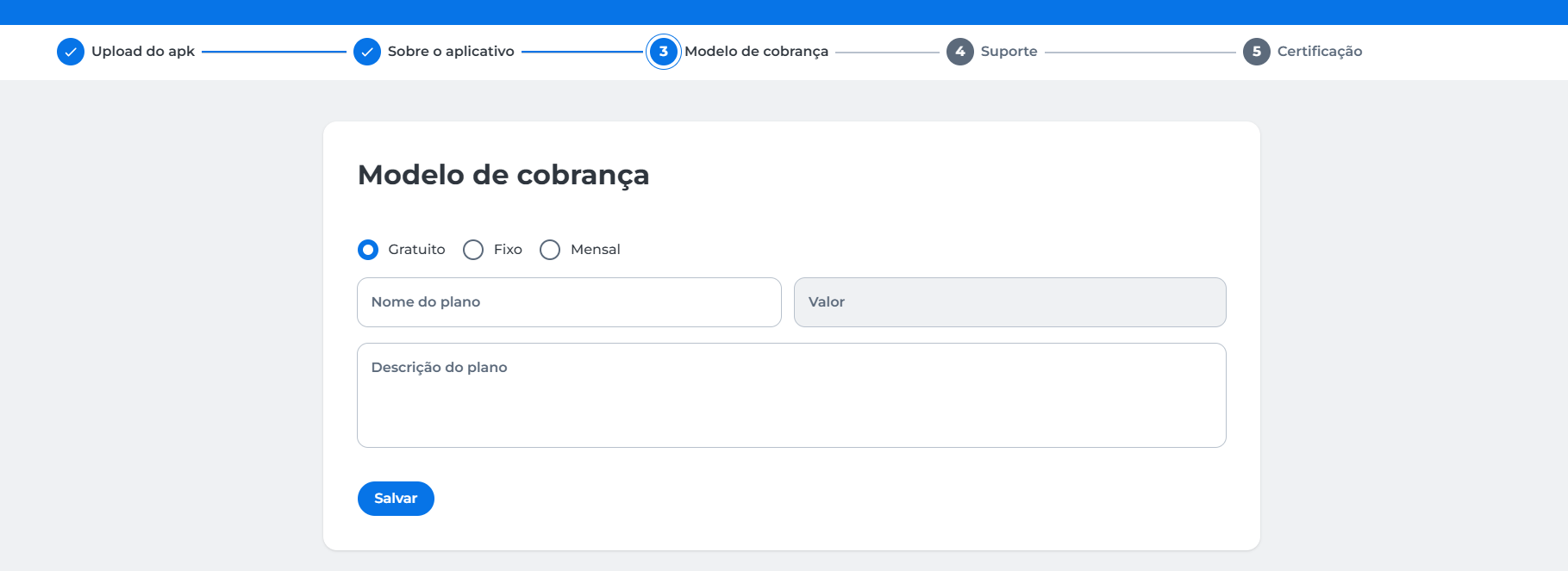 Modelo de cobrança app público