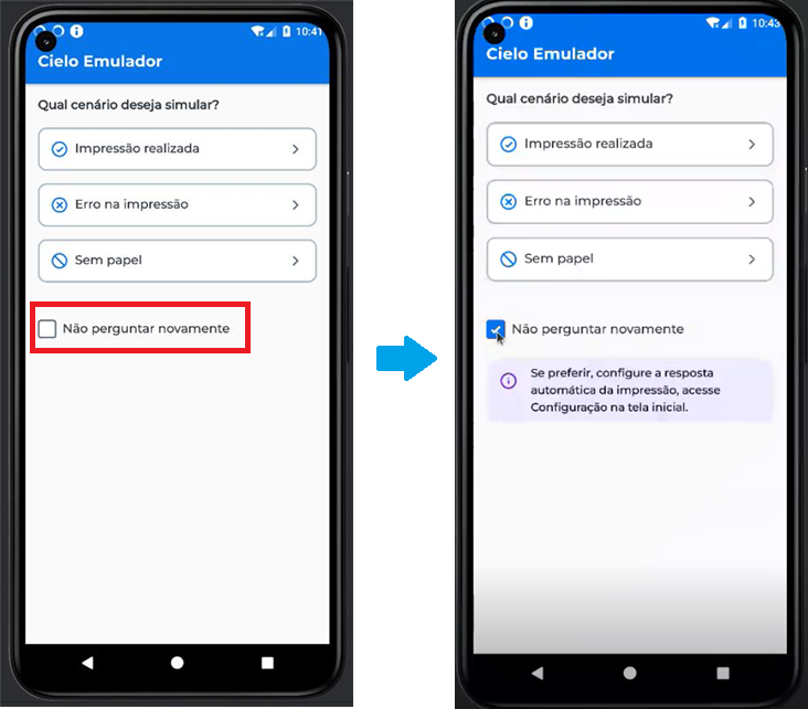 configuração de impressão no emulador