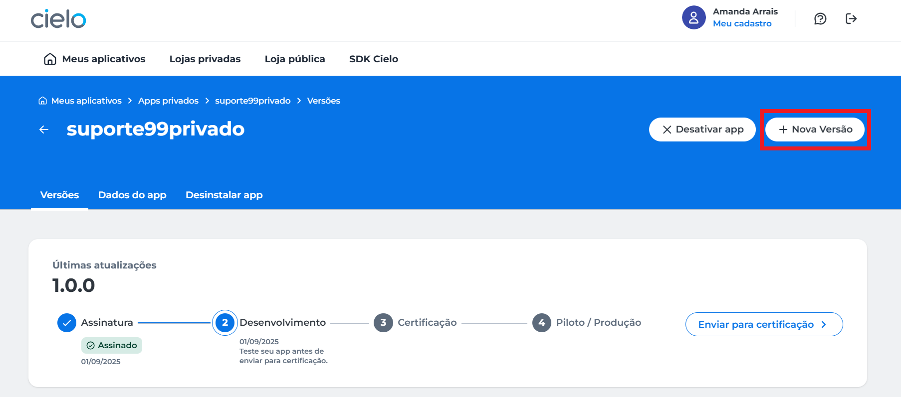 Nova versão de app privado