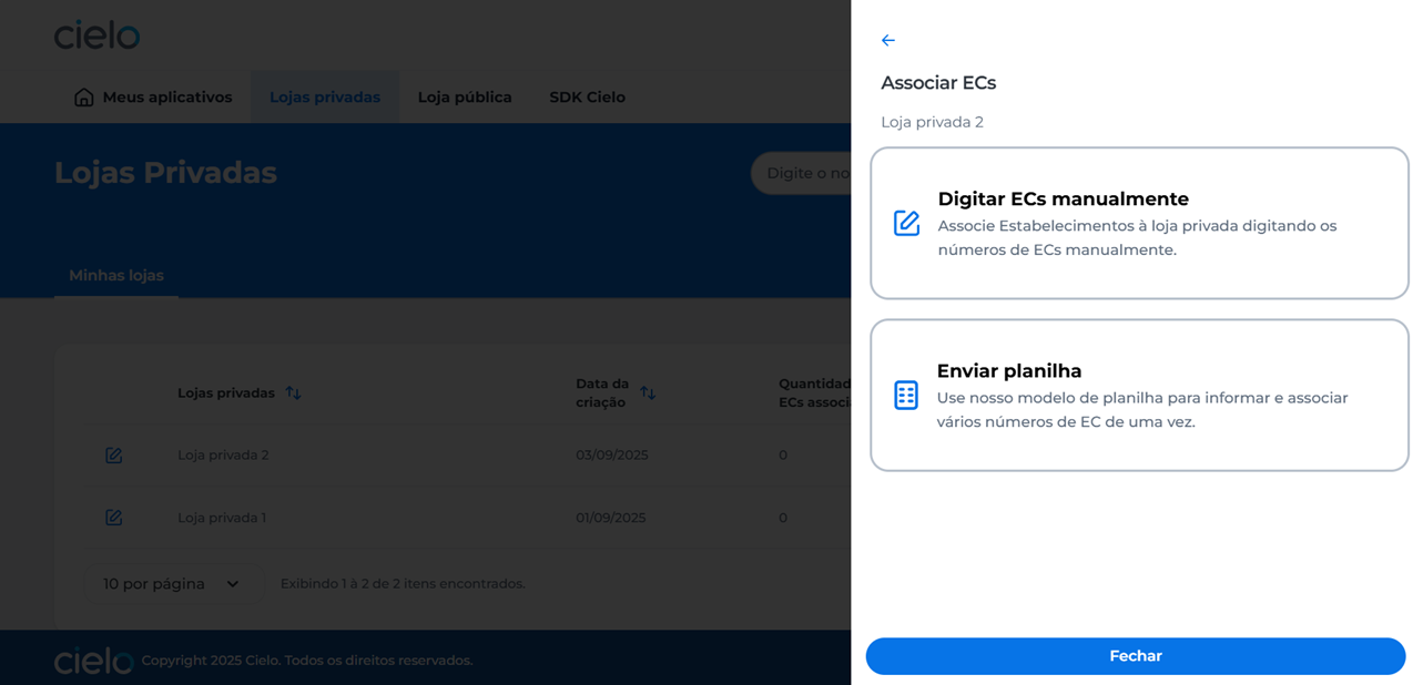 Opções para incluir ECs