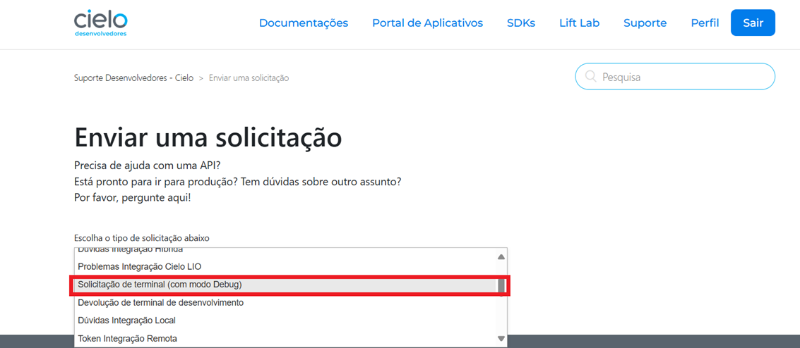 selecionando solicitação