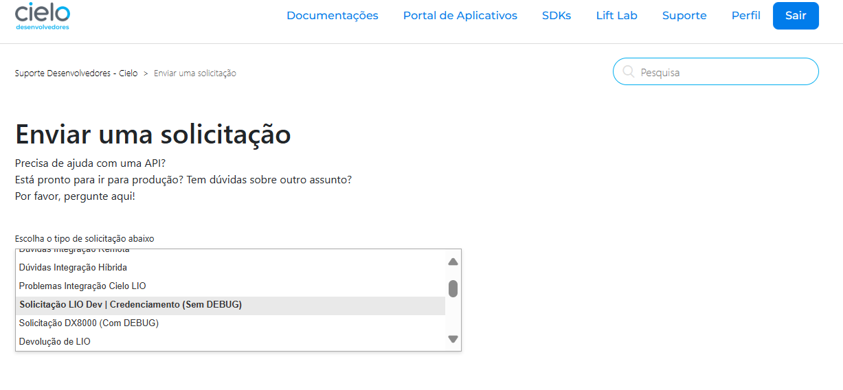 selecionando solicitação