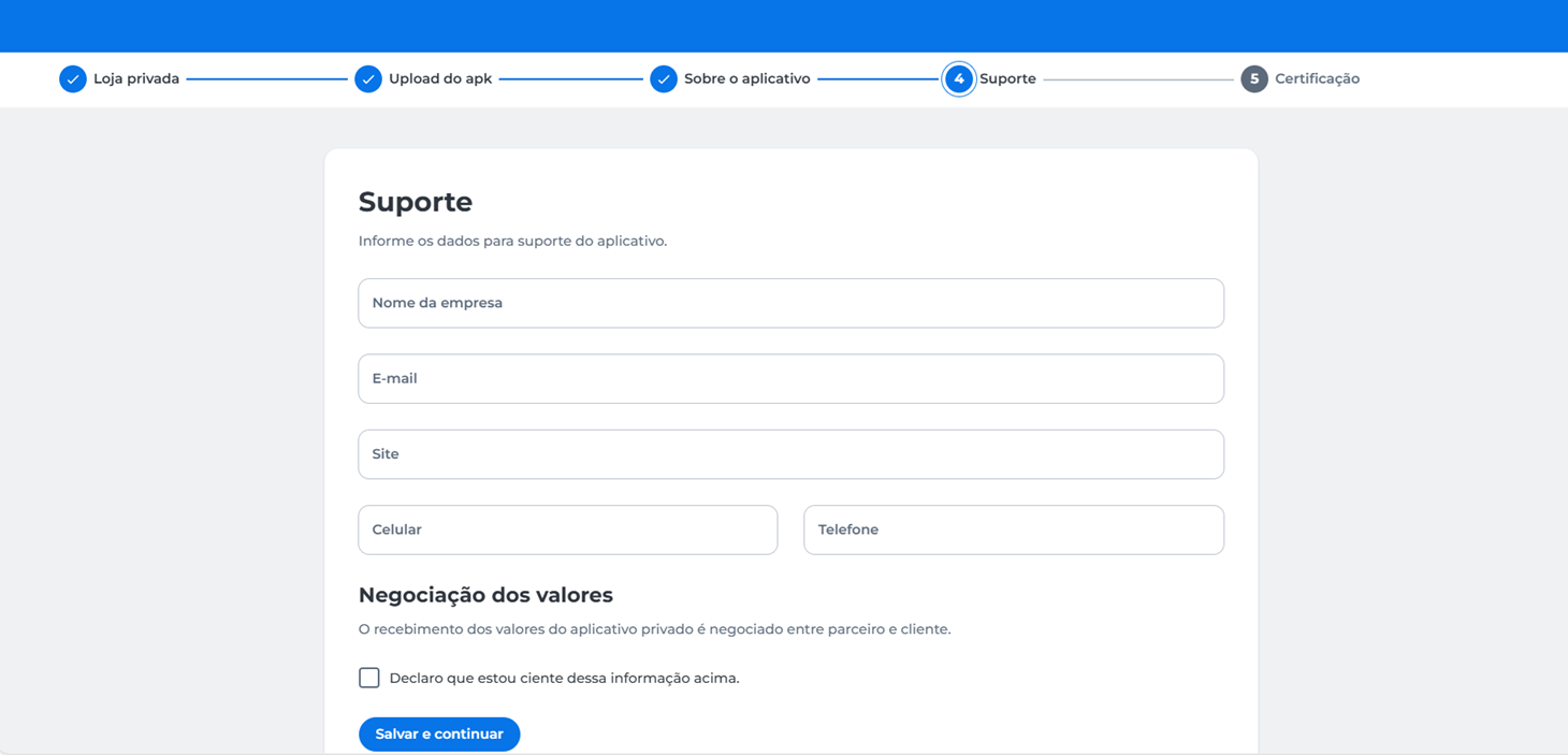 Suporte ao aplicativo privado