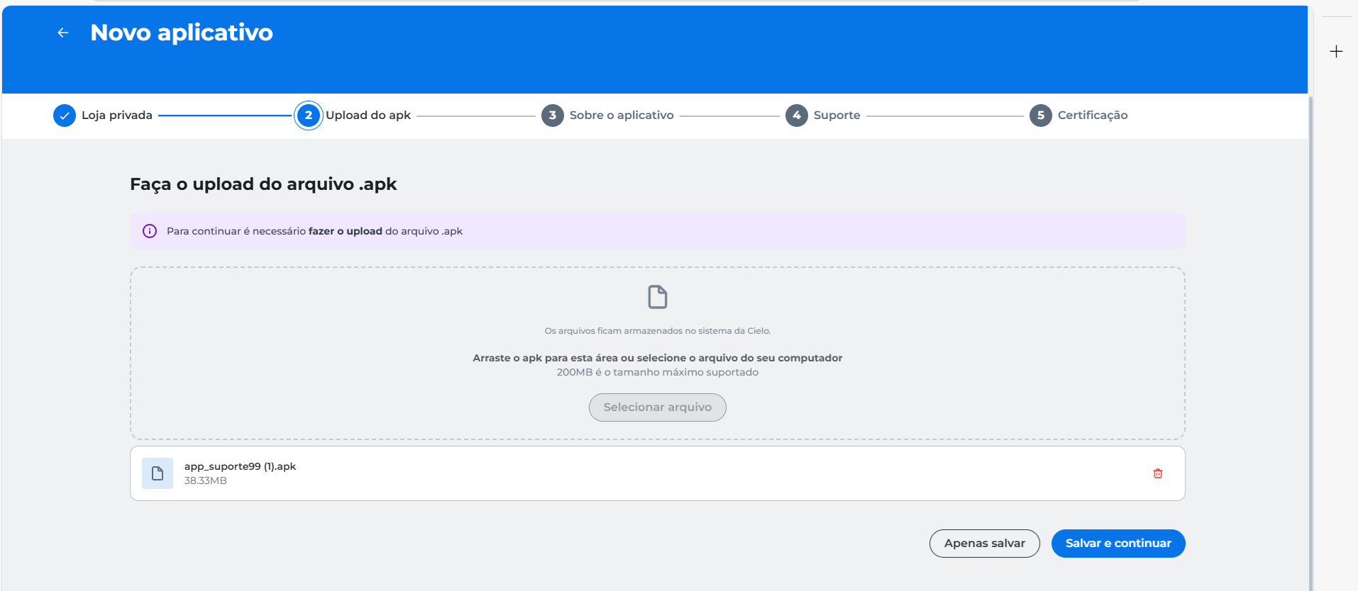 Upload do APK loja privada